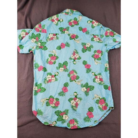 Rick and Morty Hawaiian Shirt Mens M Blue Floral Print Short Sleeve Button - Picture 7 of 8